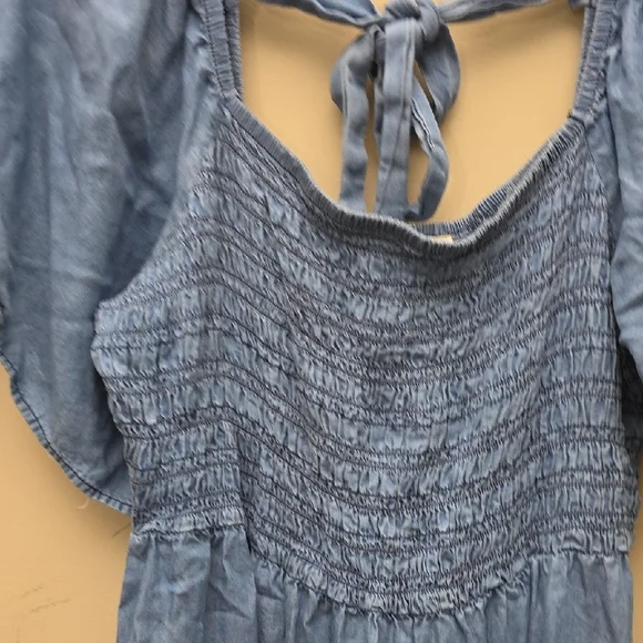 Sweet Wanderer Blue Smocked Tie Back Midi Dress - Picture 3 of 7